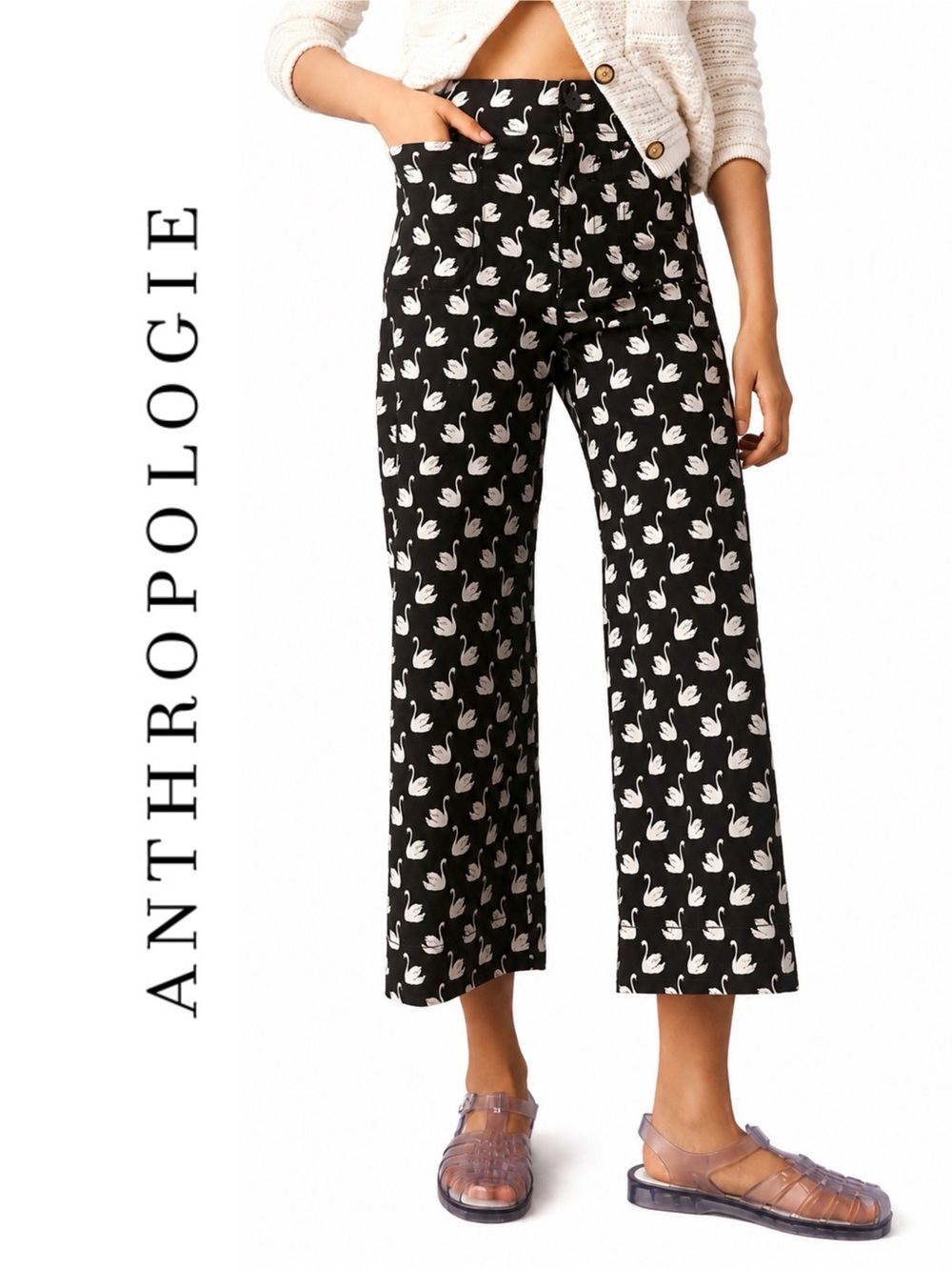 Anthropologie Colette High Rise Wide Leg Crop Pants by Maeve in Magic Fabric - Picture 1 of 9